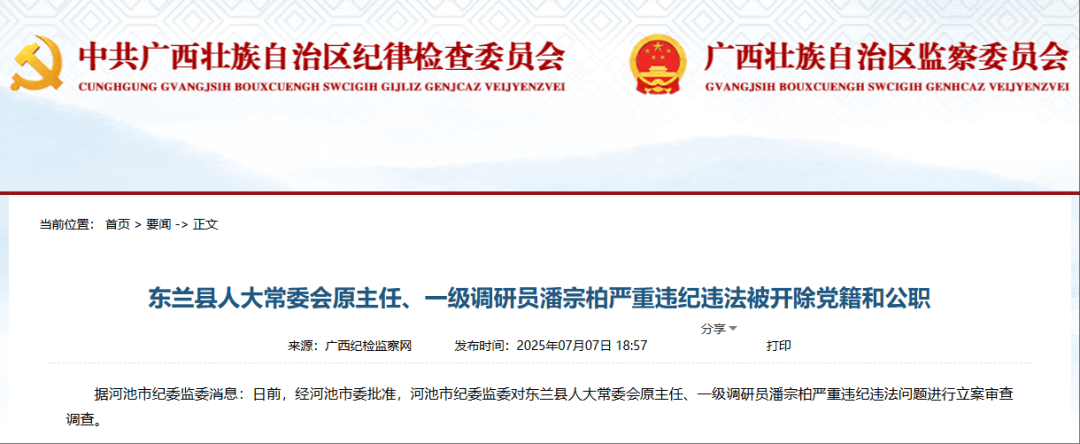 被查后又晋升，潘宗柏今被双开